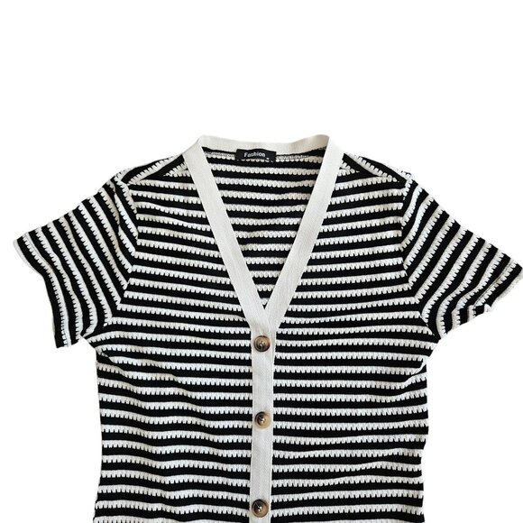 BTFBM Womens Casual Midi Dress Med Short Sleeve Striped Ribbed Knit Button - Picture 6 of 11